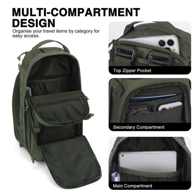 Alt view image 4 of 7 - 15L Tactical Backpack, Small Molle Sling Bag for Men, Military Rucksack Crossbody Bag for Hiking Travel