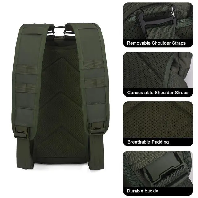 Alt view image 5 of 7 - 15L Tactical Backpack, Small Molle Sling Bag for Men, Military Rucksack Crossbody Bag for Hiking Travel