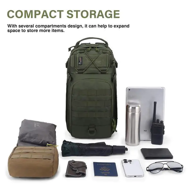 Alt view image 7 of 7 - 15L Tactical Backpack, Small Molle Sling Bag for Men, Military Rucksack Crossbody Bag for Hiking Travel