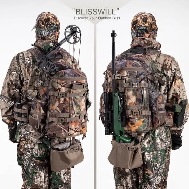 Alt view image 2 of 7 - Large Hunting Backpack with padded weapon for Bow Rifle Hunting Gear Accessories 40L(New leaf camouflage)