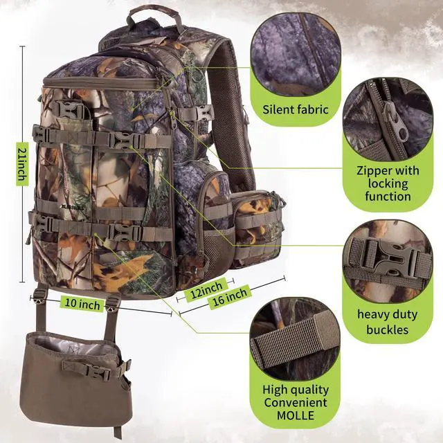Alt view image 3 of 7 - Large Hunting Backpack with padded weapon for Bow Rifle Hunting Gear Accessories 40L(New leaf camouflage)