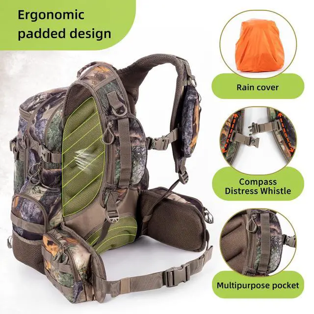 Alt view image 5 of 7 - Large Hunting Backpack with padded weapon for Bow Rifle Hunting Gear Accessories 40L(New leaf camouflage)