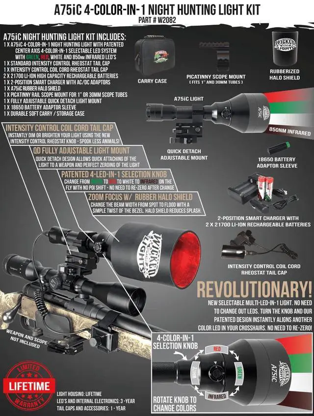 Alt view image 3 of 4 - A75iC 4-Color-in-1 Night Hunting Light Kit for Hog, Coyote, Varmints and Predators