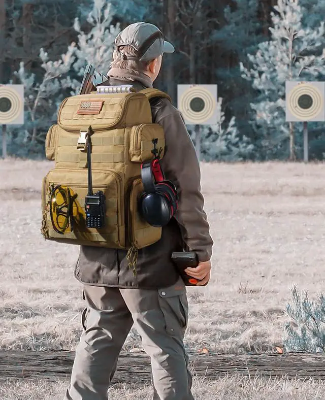 Alt view image 6 of 7 - Tactical Range Backpack with Removable Divider, Gun Cases Bag with 4 Pistol Carrying Cases, Rucksack for Shooting (Tan, Medium)