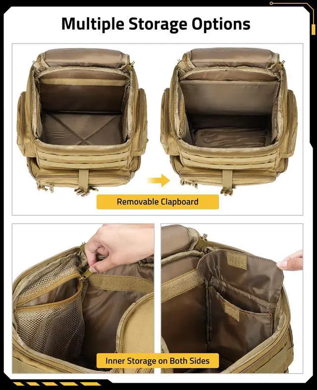 Alt view image 3 of 7 - Tactical Range Backpack with Removable Divider, Gun Cases Bag with 4 Pistol Carrying Cases, Rucksack for Shooting (Tan, Medium)