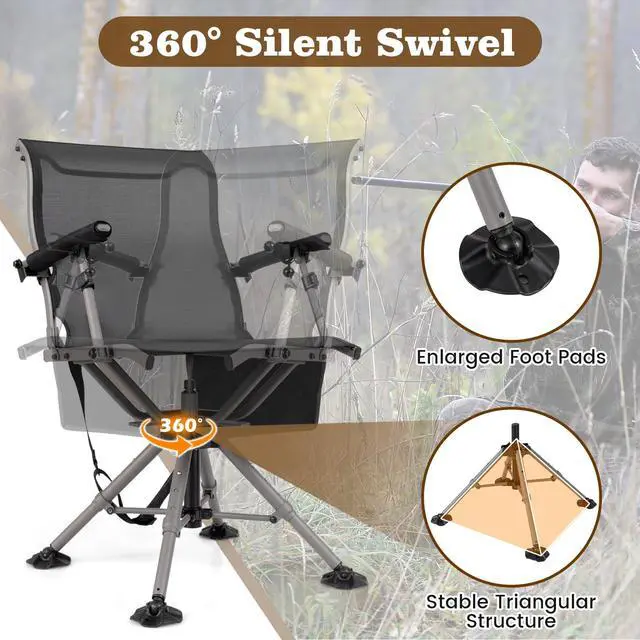 Alt view image 2 of 7 - Moccha Hunting Chair with Gun Rest - 360° Swivel Camo Blind Chair with Adjustable Shooting Rest