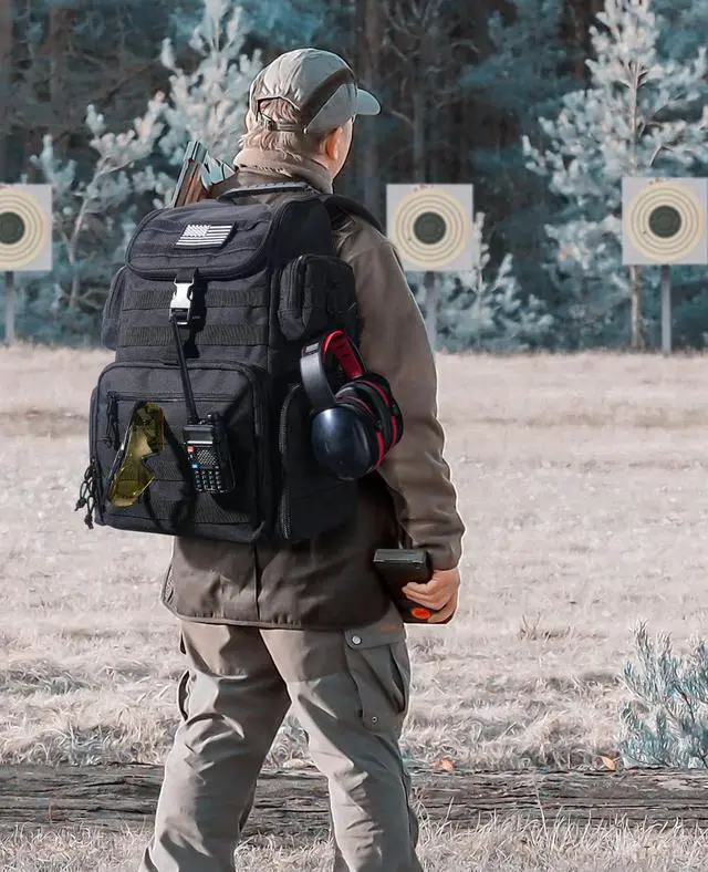 Alt view image 6 of 6 - Tactical Range Backpack with Removable Divider, Gun Cases Bag with 4 Pistol Carrying Cases, Rucksack for Shooting (Black, Medium)