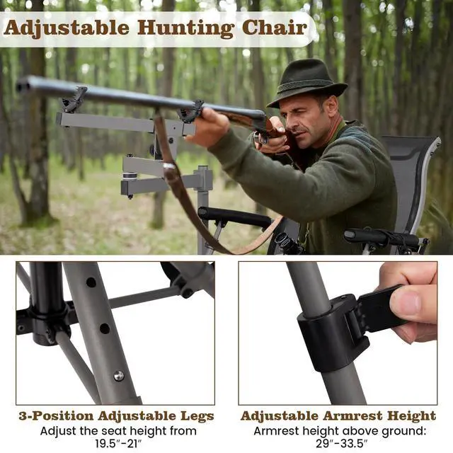 Alt view image 3 of 7 - Moccha Hunting Chair with Gun Rest - 360° Swivel Camo Blind Chair with Adjustable Shooting Rest