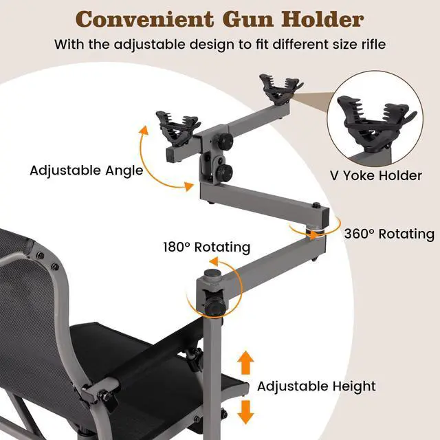 Alt view image 4 of 7 - Moccha Hunting Chair with Gun Rest - 360° Swivel Camo Blind Chair with Adjustable Shooting Rest