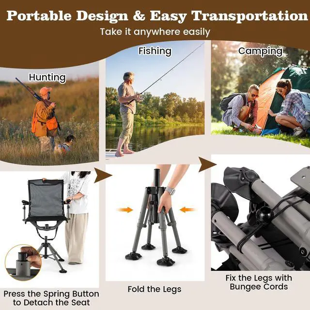 Alt view image 5 of 7 - Moccha Hunting Chair with Gun Rest - 360° Swivel Camo Blind Chair with Adjustable Shooting Rest