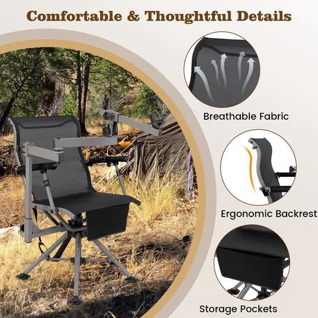 Alt view image 6 of 7 - Moccha Hunting Chair with Gun Rest - 360° Swivel Camo Blind Chair with Adjustable Shooting Rest