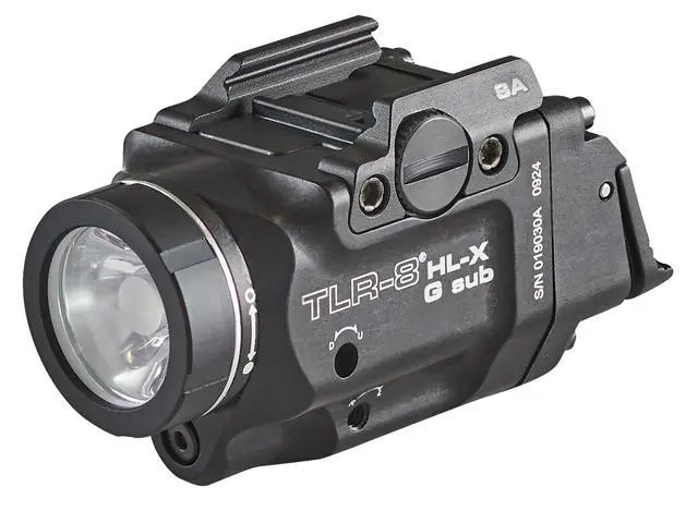 Alt view image 6 of 7 - 69479 TLR-8 HL-X G sub USB 1000-Lumen Weapon Rail-Mounted Rechargeable Tactical Flashlight with Integrated Green Aiming Laser for Springfield Armory Hellcat Only, Black