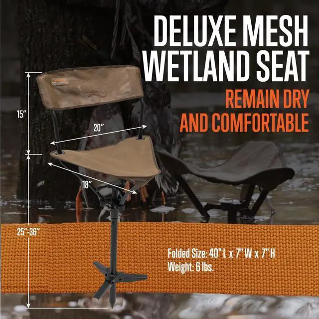 Alt view image 2 of 6 - Wetland Hunting Seat - Lightweight Hunting Chair with Adjustable Height, Sink-Resistant Leg, and Removable Shoulder Carry Strap for All-Weather Hunting