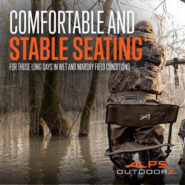 Alt view image 3 of 6 - Wetland Hunting Seat - Lightweight Hunting Chair with Adjustable Height, Sink-Resistant Leg, and Removable Shoulder Carry Strap for All-Weather Hunting