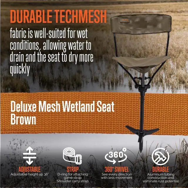Alt view image 4 of 6 - Wetland Hunting Seat - Lightweight Hunting Chair with Adjustable Height, Sink-Resistant Leg, and Removable Shoulder Carry Strap for All-Weather Hunting