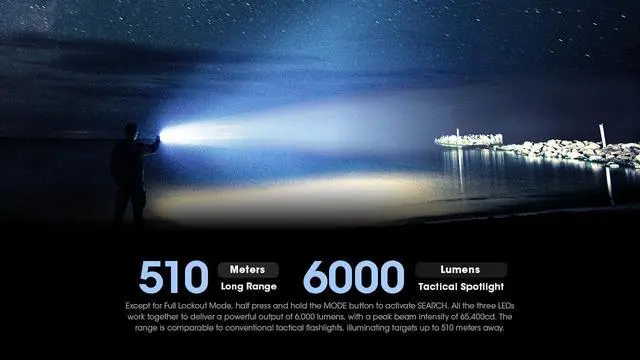 Alt view image 7 of 7 - TM9K Pro 9900 Lumen High Lumen Tactical Flashlight, Fast-Charging USB-C for Search and Rescue