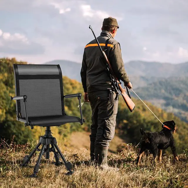 Alt view image 4 of 7 - 360° Swivel Hunting Chair, Folding Silent Hunting Blind Chair with Adjustable Height Legs, All-Terrain Foot Pads, Portable Sniper Seat for Fishing, 330 LBS Capacity