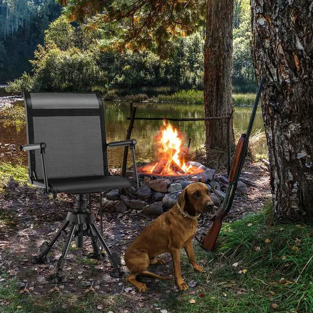 Alt view image 5 of 7 - 360° Swivel Hunting Chair, Folding Silent Hunting Blind Chair with Adjustable Height Legs, All-Terrain Foot Pads, Portable Sniper Seat for Fishing, 330 LBS Capacity