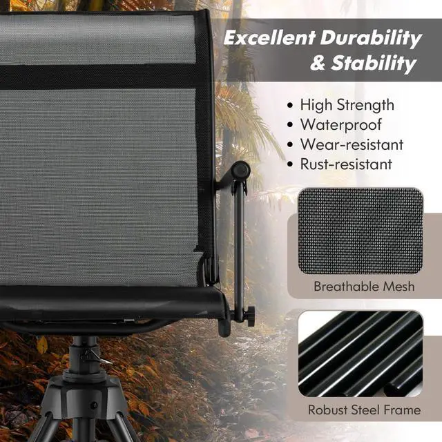 Alt view image 7 of 7 - 360° Swivel Hunting Chair, Folding Silent Hunting Blind Chair with Adjustable Height Legs, All-Terrain Foot Pads, Portable Sniper Seat for Fishing, 330 LBS Capacity