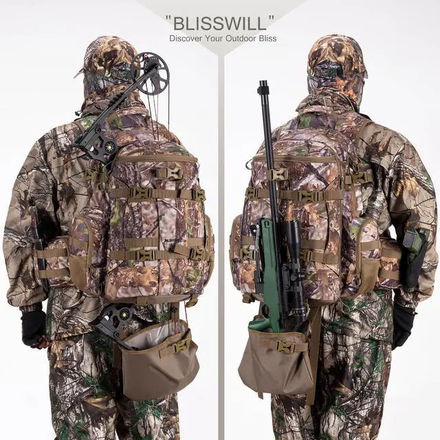 Alt view image 2 of 6 - Large Hunting Backpack with padded weapon compartment for Bow Rifle with Waterproof Rain Cover Hunting Gear Accessories 40L(Supercamo Timber)