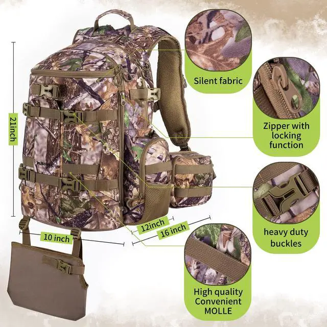 Alt view image 3 of 6 - Large Hunting Backpack with padded weapon compartment for Bow Rifle with Waterproof Rain Cover Hunting Gear Accessories 40L(Supercamo Timber)