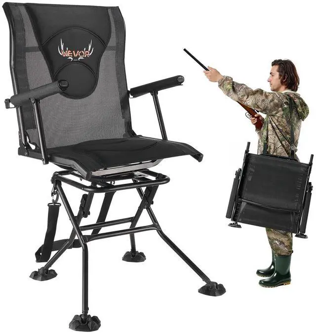 Main image of Hunting Chair, 360° Silent Swivel, Foldable Portable Blind Chair, Heavy-Duty Steel Frame Ground Stool Seat, with Armrests, Adjustable Carry Strap, Anti-Sink Feet, 300 Lbs Capacity for Fishing