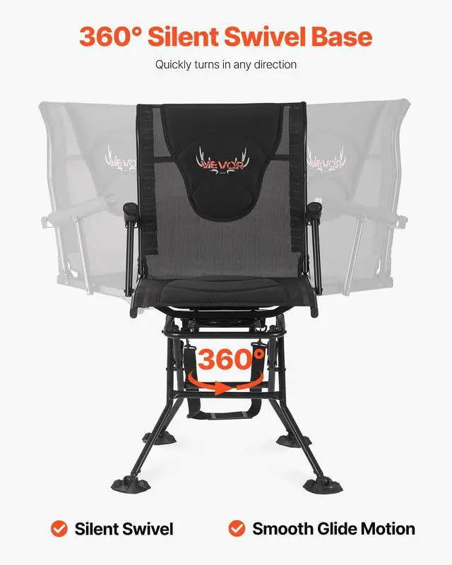 Alt view image 5 of 7 - Hunting Chair, 360° Silent Swivel, Foldable Portable Blind Chair, Heavy-Duty Steel Frame Ground Stool Seat, with Armrests, Adjustable Carry Strap, Anti-Sink Feet, 300 Lbs Capacity for Fishing