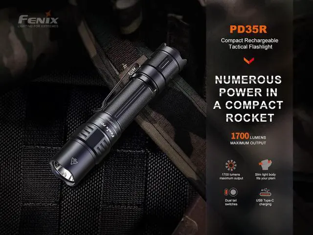 Alt view image 2 of 7 - PD35R Tactical Flashlight, USB-C Rechargeable, 1700 Lumen with Organizer