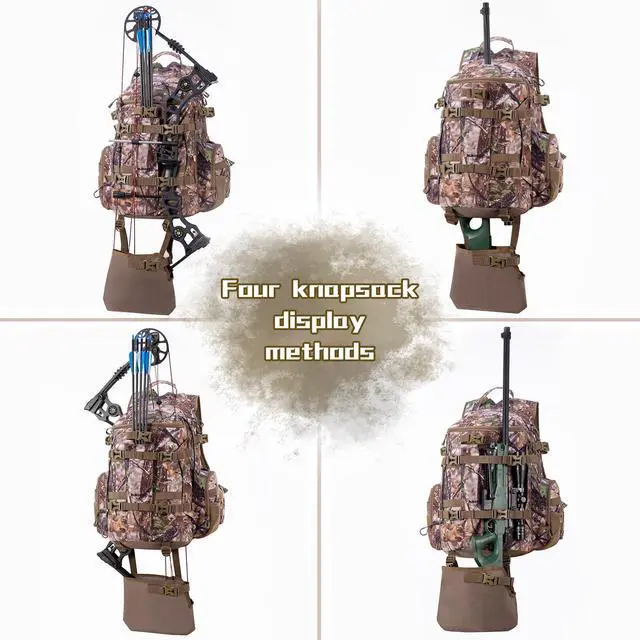 Alt view image 6 of 6 - Large Hunting Backpack with padded weapon compartment for Bow Rifle with Waterproof Rain Cover Hunting Gear Accessories 40L(Supercamo Timber)