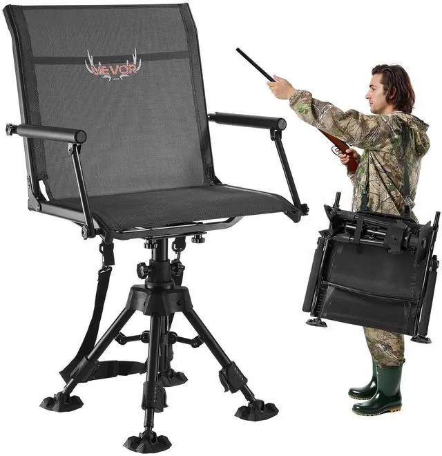 Main image of Hunting Chair, 360° Silent Swivel, Foldable Portable Blind Chair, Heavy-Duty Steel Frame Ground Stool Seat,with Armrests, Anti-Sink Feet, Height Adjustable, 350 Lbs Capacity for Fishing Camping