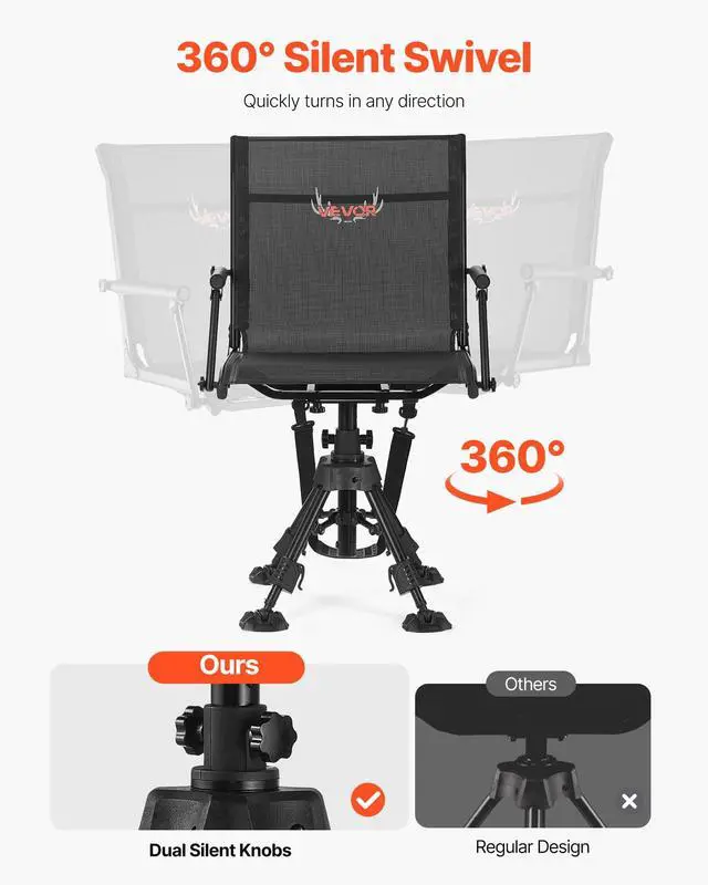 Alt view image 5 of 7 - Hunting Chair, 360° Silent Swivel, Foldable Portable Blind Chair, Heavy-Duty Steel Frame Ground Stool Seat,with Armrests, Anti-Sink Feet, Height Adjustable, 350 Lbs Capacity for Fishing Camping