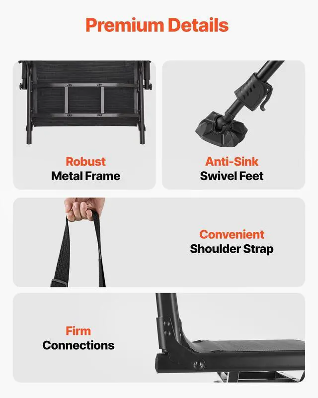 Alt view image 7 of 7 - Hunting Chair, 360° Silent Swivel, Foldable Portable Blind Chair, Heavy-Duty Steel Frame Ground Stool Seat,with Armrests, Anti-Sink Feet, Height Adjustable, 350 Lbs Capacity for Fishing Camping
