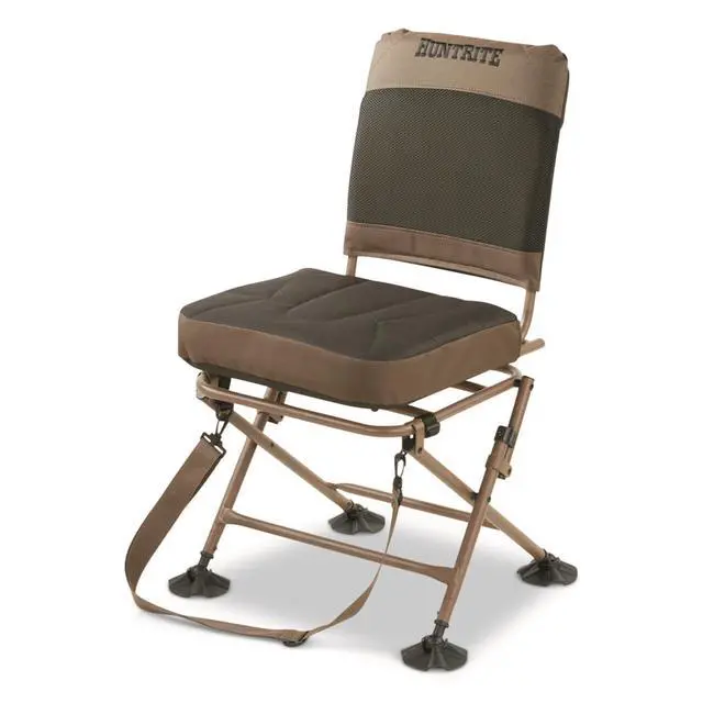 Alt view image 2 of 7 - Huntrite 360 Swivel Hunting Blind Chair, 300 Pound Capacity, Folding, Lightweight, Portable, Padded Cushion Hunting Seat, Hunt Gear and Equipment, Black