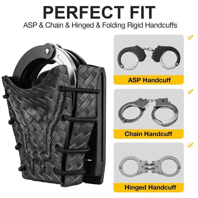 Alt view image 2 of 5 - Handcuff Case Compatible with ASP, Chain, Hinged, and Rigid Folding Handcuffs OWB Kydex Cuff Holder with Belt Clip or MOLLE Mount Fits 1.5"-2.25" Belts Black/Basketweave Options