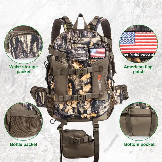Alt view image 4 of 7 - Hunting Backpack, Waterproof Camo Hunting Packs for Men, Durable Large Capacity Hunting Day Pack for Rifle Bow Gun