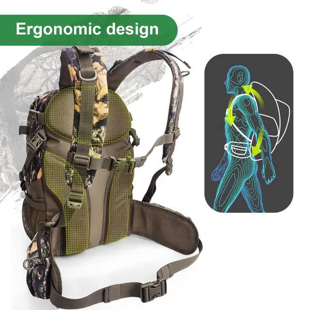 Alt view image 5 of 7 - Hunting Backpack, Waterproof Camo Hunting Packs for Men, Durable Large Capacity Hunting Day Pack for Rifle Bow Gun