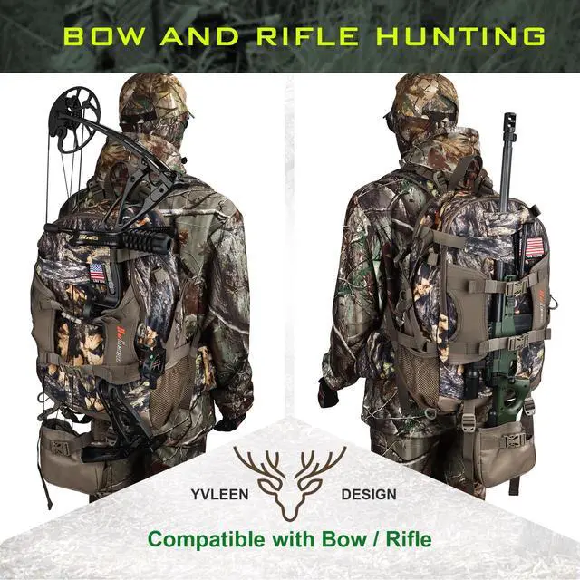 Alt view image 7 of 7 - Hunting Backpack, Waterproof Camo Hunting Packs for Men, Durable Large Capacity Hunting Day Pack for Rifle Bow Gun