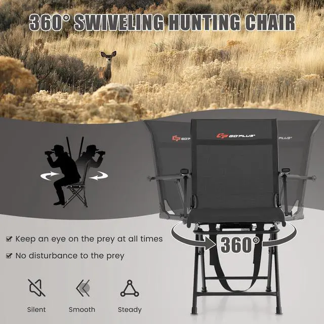 Alt view image 4 of 7 - Hunting Chair, 360° Swivel Folding Hunting Blind Chair with Carrying Strap, 330LBS Capacity, Portable Deer Hunting Stool, Silent Ground Dove Hunting Chair, No Assembly