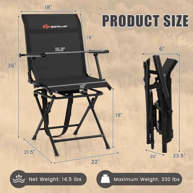 Alt view image 3 of 7 - Hunting Chair, 360° Swivel Folding Hunting Blind Chair with Carrying Strap, 330LBS Capacity, Portable Deer Hunting Stool, Silent Ground Dove Hunting Chair, No Assembly