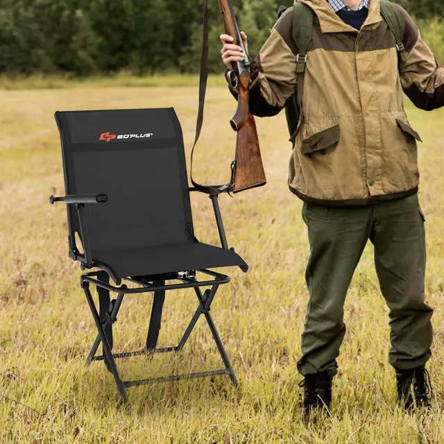 Alt view image 2 of 7 - Hunting Chair, 360° Swivel Folding Hunting Blind Chair with Carrying Strap, 330LBS Capacity, Portable Deer Hunting Stool, Silent Ground Dove Hunting Chair, No Assembly