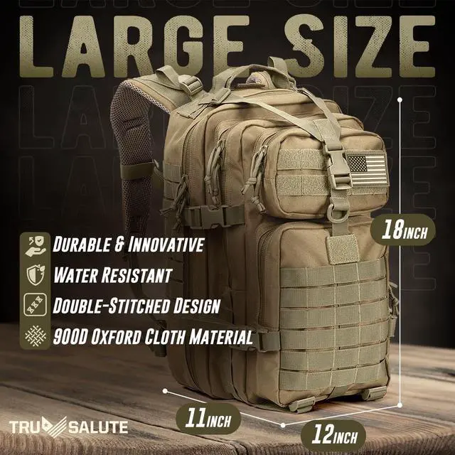 Alt view image 2 of 7 - 45L Military Tactical Backpack Large Army 3 Day Assault Pack Molle Bug out Bag Rucksack (Tan)