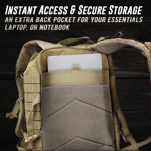 Alt view image 7 of 7 - 45L Military Tactical Backpack Large Army 3 Day Assault Pack Molle Bug out Bag Rucksack (Tan)