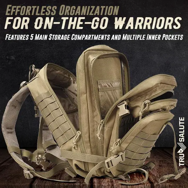 Alt view image 6 of 7 - 45L Military Tactical Backpack Large Army 3 Day Assault Pack Molle Bug out Bag Rucksack (Tan)