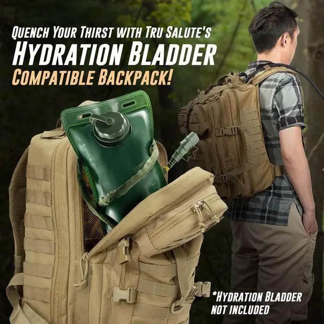 Alt view image 5 of 7 - 45L Military Tactical Backpack Large Army 3 Day Assault Pack Molle Bug out Bag Rucksack (Tan)