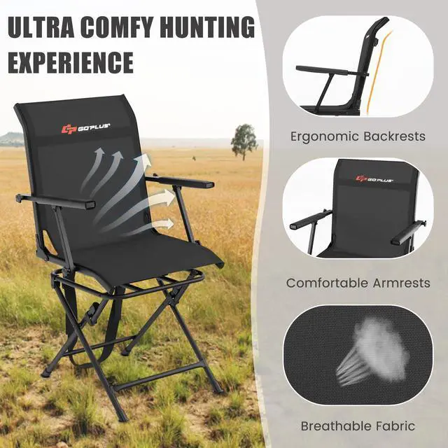 Alt view image 5 of 7 - Hunting Chair, 360° Swivel Folding Hunting Blind Chair with Carrying Strap, 330LBS Capacity, Portable Deer Hunting Stool, Silent Ground Dove Hunting Chair, No Assembly