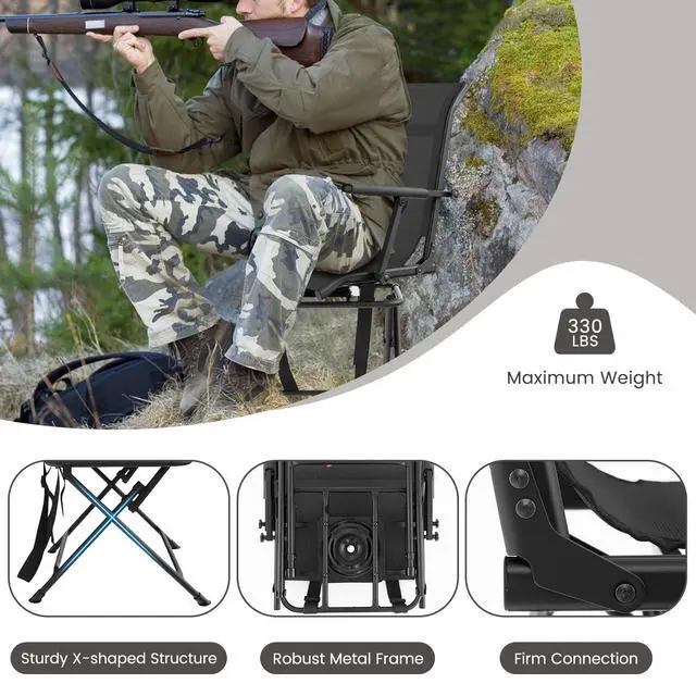 Alt view image 6 of 7 - Hunting Chair, 360° Swivel Folding Hunting Blind Chair with Carrying Strap, 330LBS Capacity, Portable Deer Hunting Stool, Silent Ground Dove Hunting Chair, No Assembly
