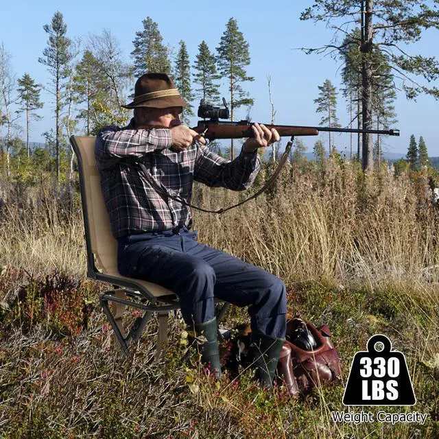 Alt view image 2 of 7 - Hunting Chair, 360° Swivel Hunting Blind Chair with Carrying Strap, 330LBS Capacity, Folding Silent Deer Hunting Chair, Portable Ground Blind Chair for Fishing Camping, No Assembly