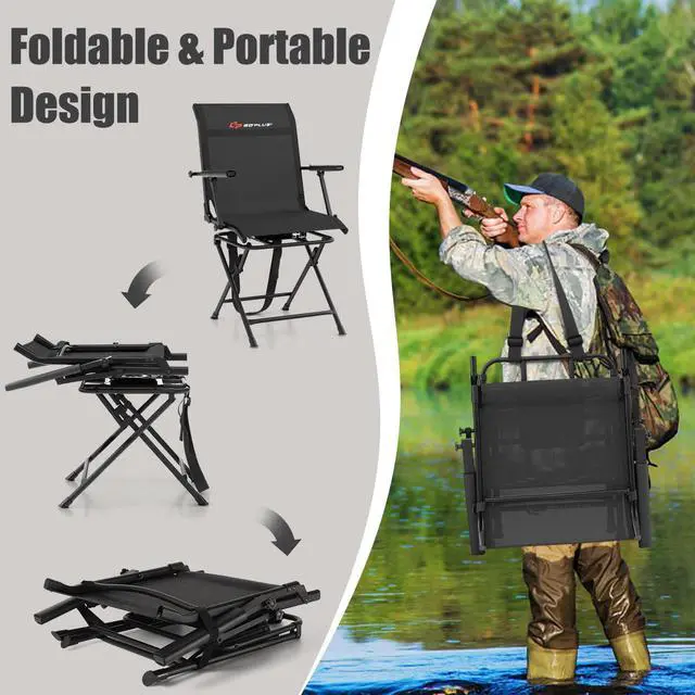 Alt view image 7 of 7 - Hunting Chair, 360° Swivel Folding Hunting Blind Chair with Carrying Strap, 330LBS Capacity, Portable Deer Hunting Stool, Silent Ground Dove Hunting Chair, No Assembly