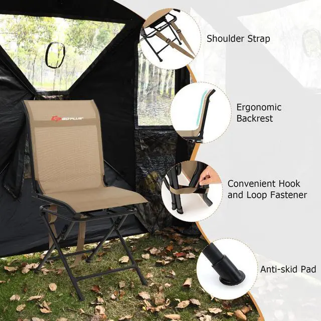 Alt view image 7 of 7 - Hunting Chair, 360° Swivel Hunting Blind Chair with Carrying Strap, 330LBS Capacity, Folding Silent Deer Hunting Chair, Portable Ground Blind Chair for Fishing Camping, No Assembly