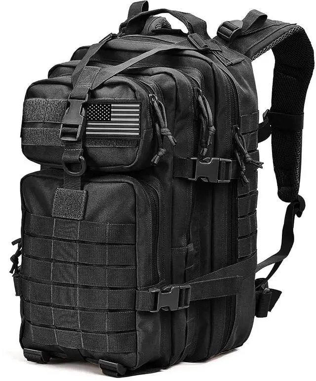 Main image of 45L Military Black Tactical Backpack Large Army 3 Day Pack Molle Bug out Bag Rucksack Backpack Military Black